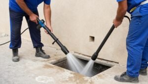 فني سباكة العدان يستخدم معدات حديثة لتسليك المجاري