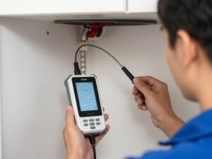 فني يستخدم جهاز كشف تسربات المياه الحديث فني يستخدم جهاز كشف تسربات المياه الحديث