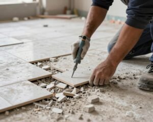 مقاول تكسير يعمل على إزالة أرضيات قديمة