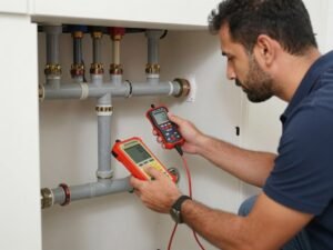 معلم صحي الكويت يفحص شبكة المياه بمعدات حديثة
