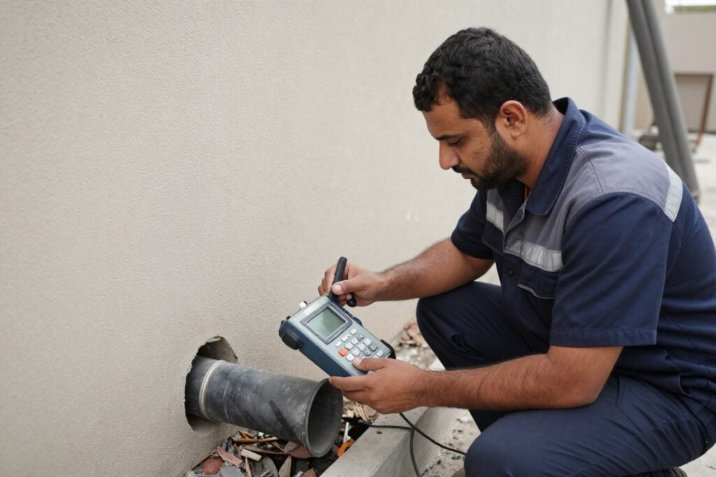 فني صحي يفحص أنابيب الصرف الصحي بالكويت فني صحي يفحص أنابيب الصرف الصحي بالكويت