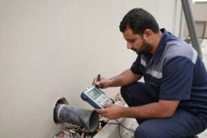 فني صحي يفحص أنابيب الصرف الصحي بالكويت